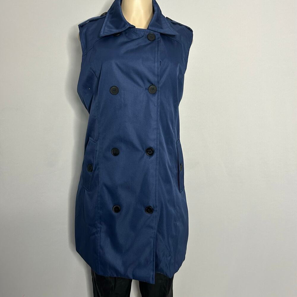 Wantdo Blue Sleeveless Trench Coat Vest XL Double Breasted Lightweight Jacket